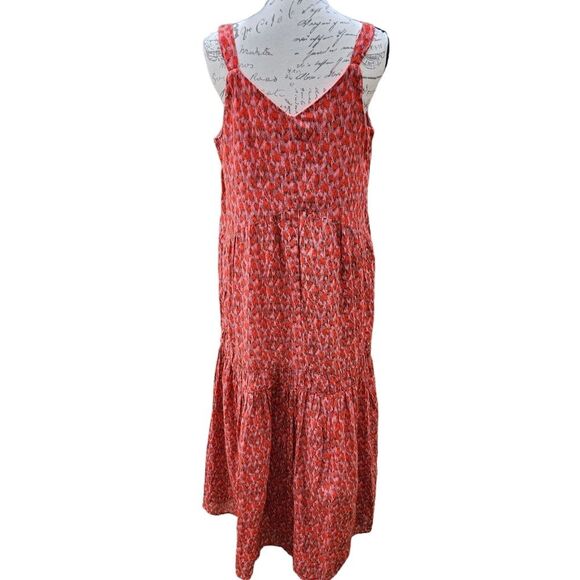 Joie Bondi Animal Print Midi Dress in‎ Tea Rose Red Tiered V-Neck Medium - Picture 5 of 8